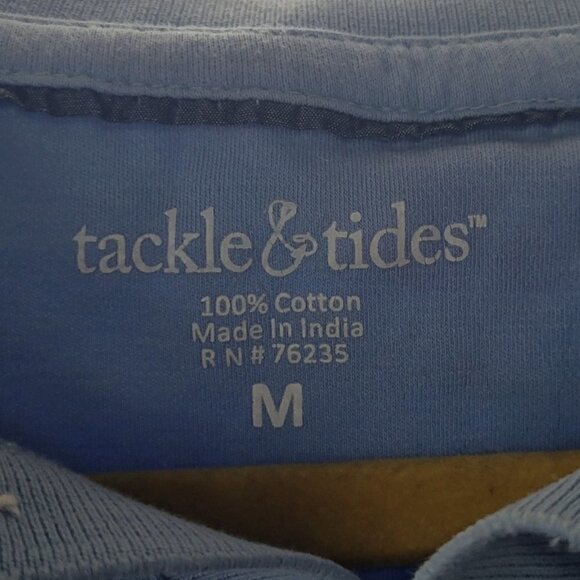 Tackle & Tides Men's Blue Polo Style Three Button Shirt Size Medium - Picture 5 of 9